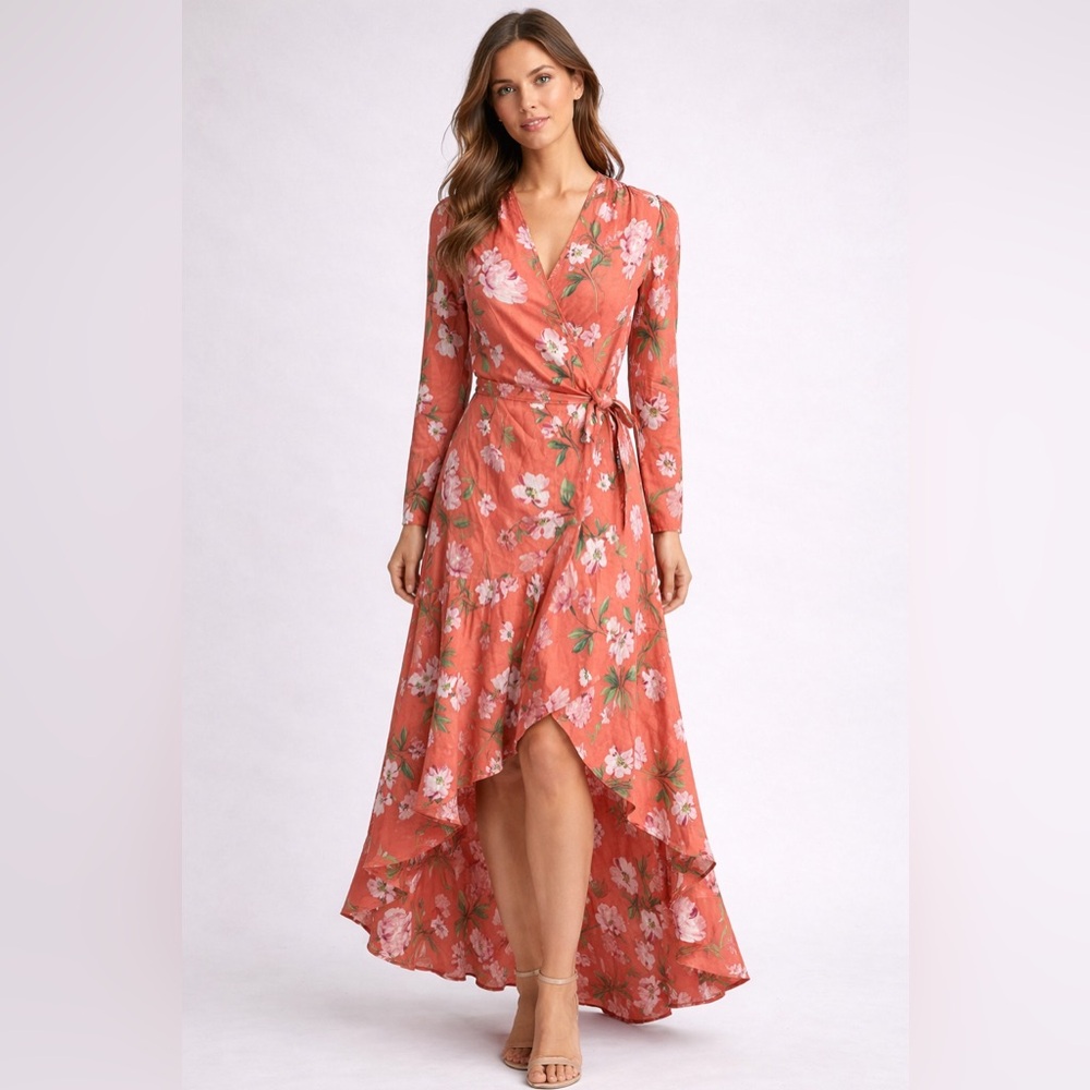 Yumi Kim 100% Silk High Low Floral Wrap Dress -‎ NWOT